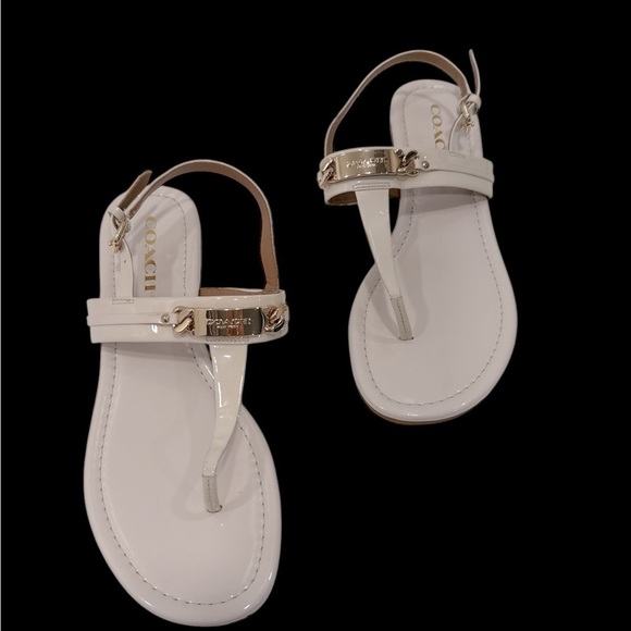 Coach Caterine T-Strap Thong Sandals Ivory patent leather size 9.5 B - Picture 9 of 12